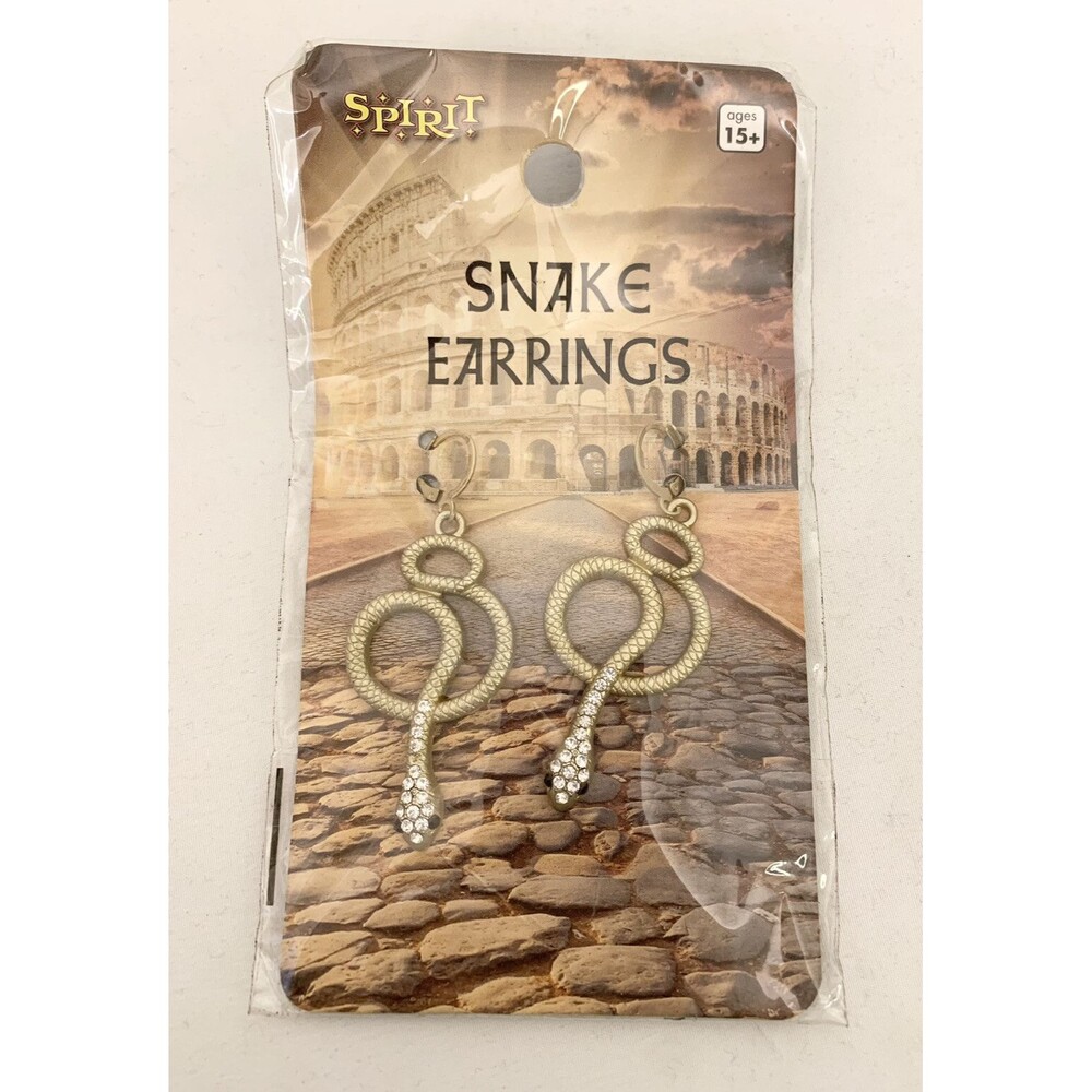 NEW Spirit Snake Earrings Gold Rhinestones Black Dangle Costume Jewelry